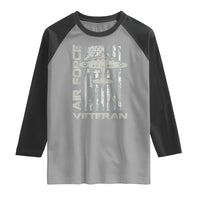 Air Force Veteran Raglan Shirt Vintage Camo USA Flag Veterans - Wonder Print Shop