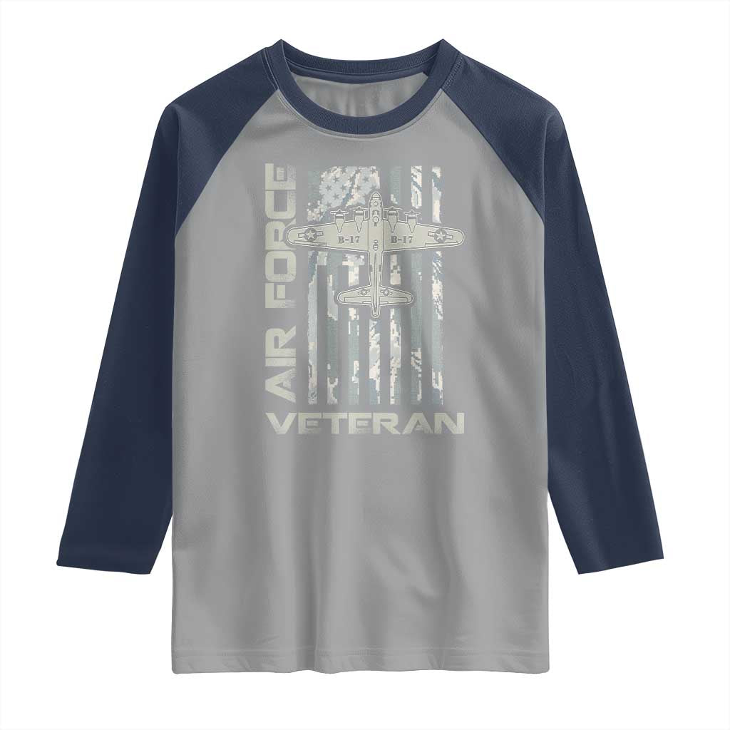 Air Force Veteran Raglan Shirt Vintage Camo USA Flag Veterans - Wonder Print Shop