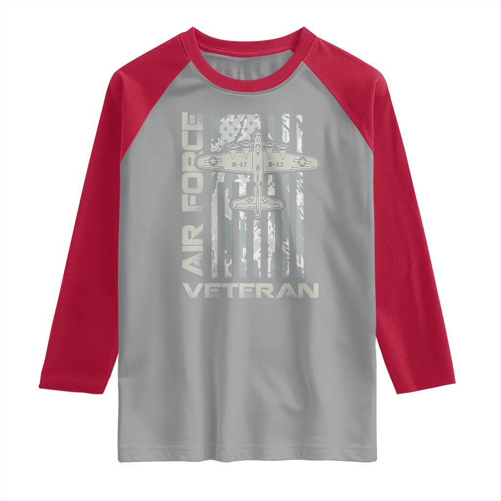 Air Force Veteran Raglan Shirt Vintage Camo USA Flag Veterans - Wonder Print Shop