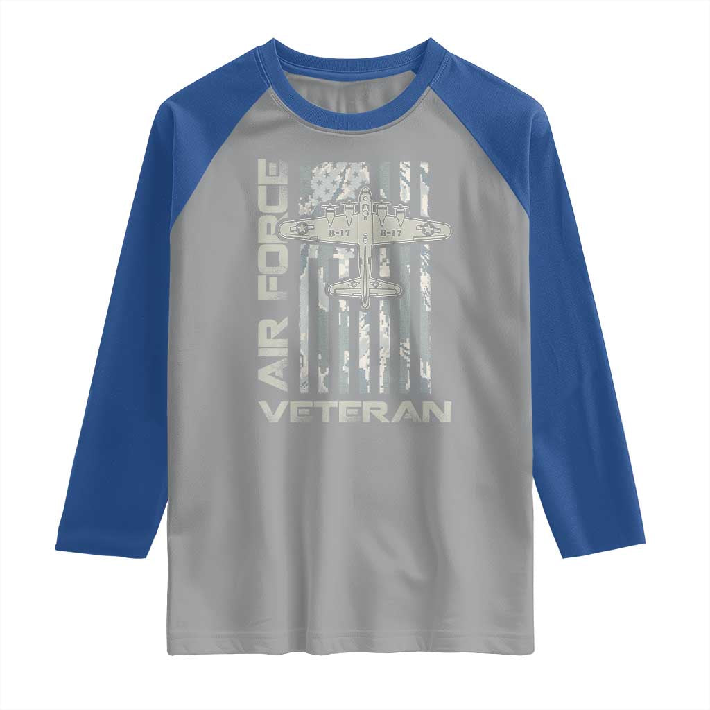 Air Force Veteran Raglan Shirt Vintage Camo USA Flag Veterans - Wonder Print Shop