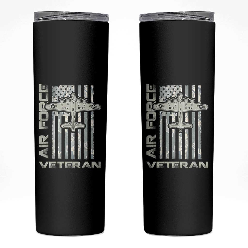 Air Force Veteran Skinny Tumbler Vintage Camo USA Flag Veterans - Wonder Print Shop