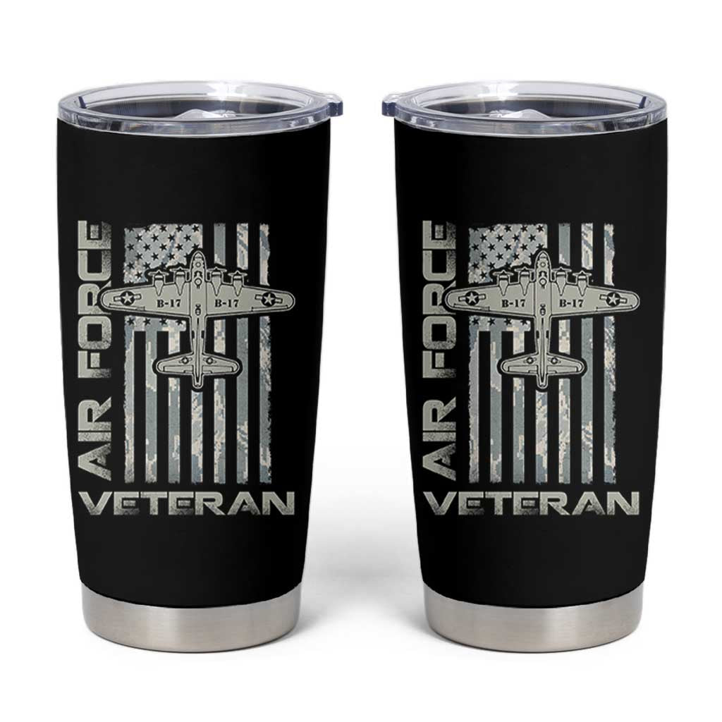 Air Force Veteran Tumbler Cup Vintage Camo USA Flag Veterans - Wonder Print Shop