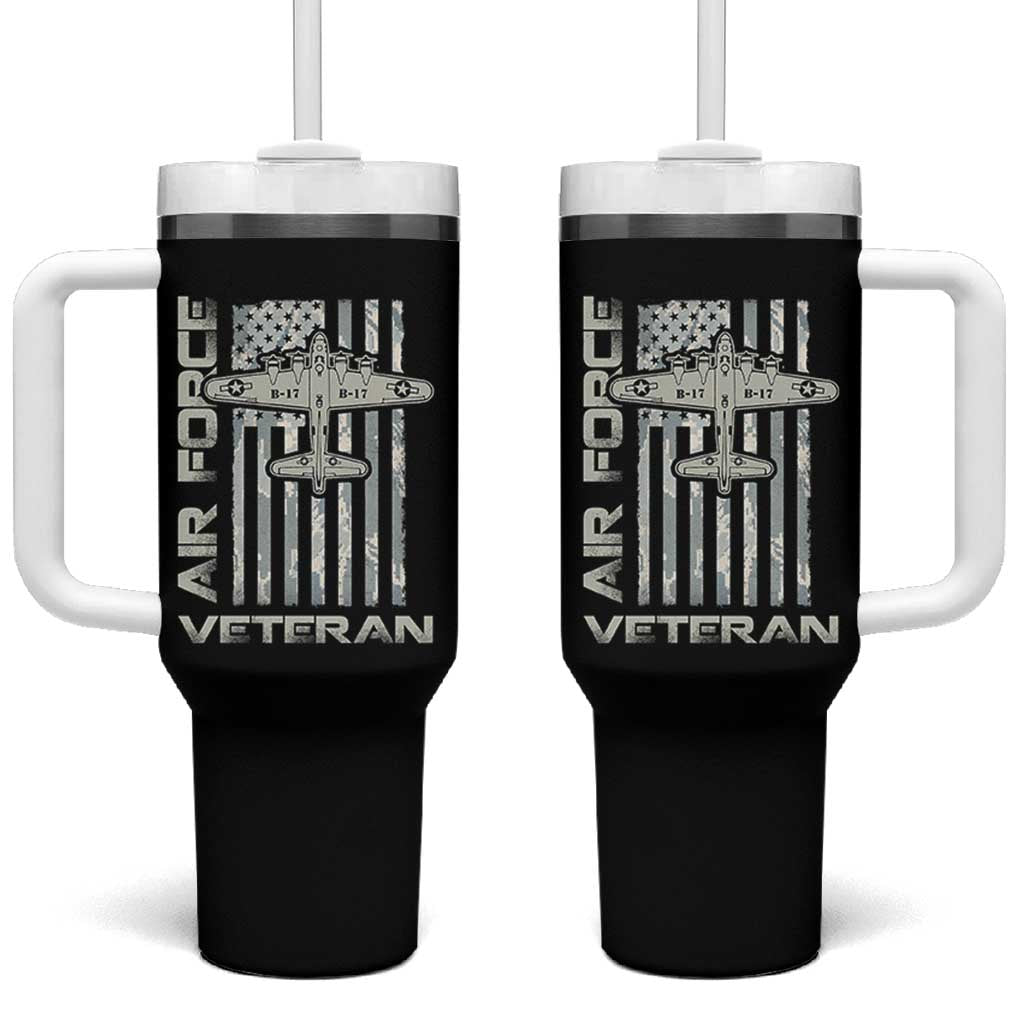 Air Force Veteran Tumbler With Handle Vintage Camo USA Flag Veterans - Wonder Print Shop