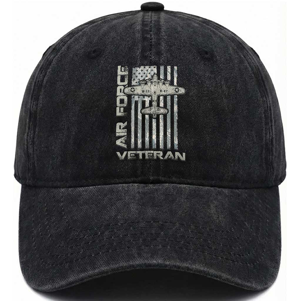 Air Force Veteran Washed Cotton Baseball Cap Vintage Camo USA Flag Veterans