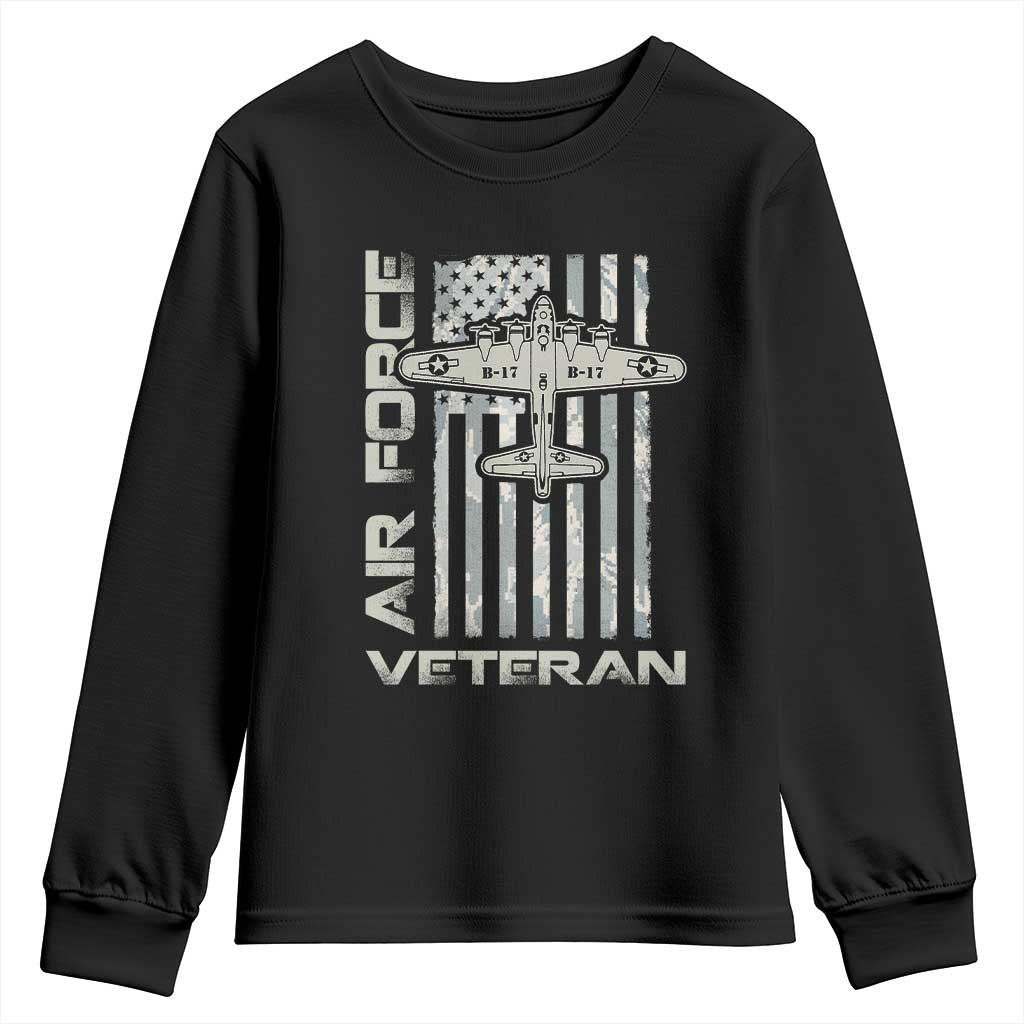 Air Force Veteran Youth Sweatshirt Vintage Camo USA Flag Veterans - Wonder Print Shop