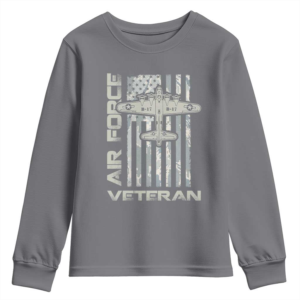 Air Force Veteran Youth Sweatshirt Vintage Camo USA Flag Veterans - Wonder Print Shop