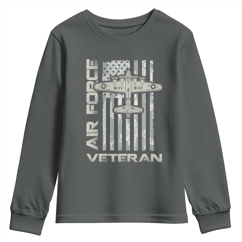 Air Force Veteran Youth Sweatshirt Vintage Camo USA Flag Veterans - Wonder Print Shop