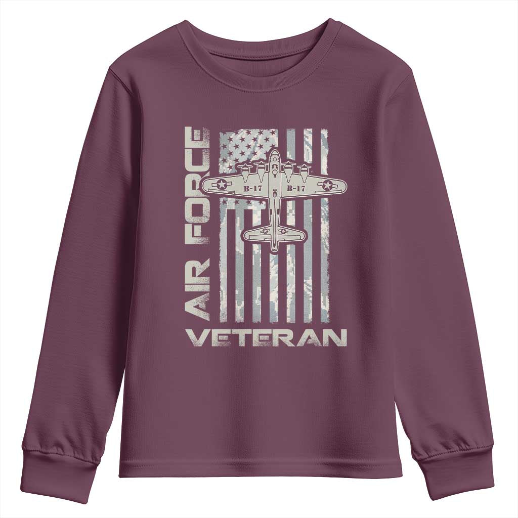 Air Force Veteran Youth Sweatshirt Vintage Camo USA Flag Veterans - Wonder Print Shop