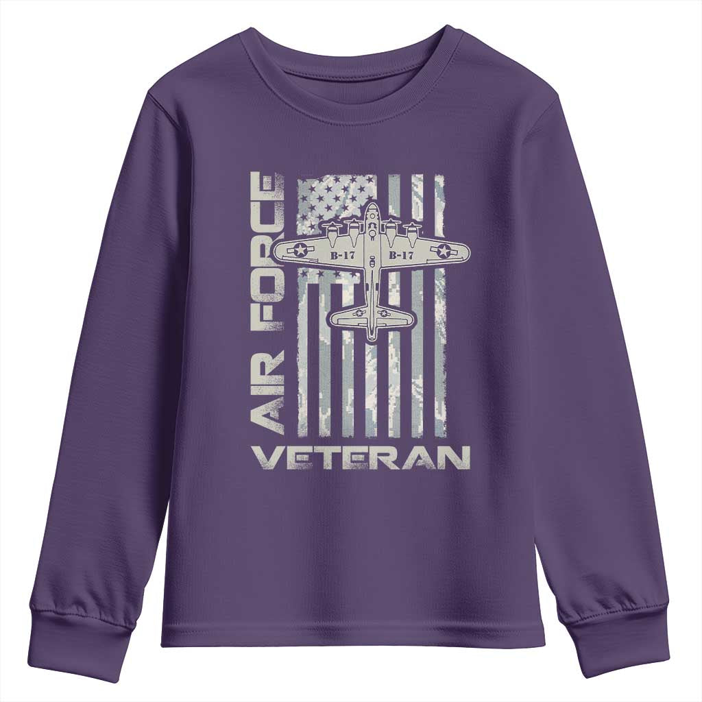 Air Force Veteran Youth Sweatshirt Vintage Camo USA Flag Veterans - Wonder Print Shop
