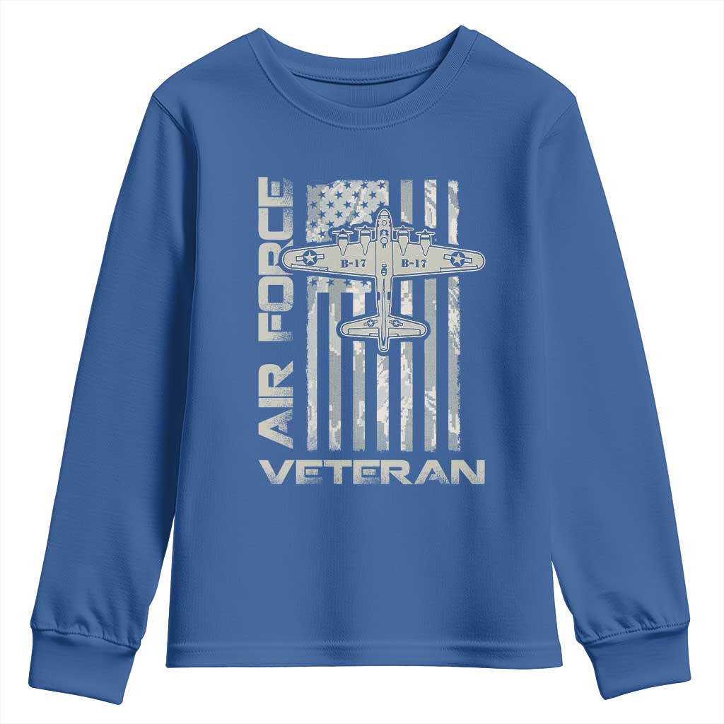 Air Force Veteran Youth Sweatshirt Vintage Camo USA Flag Veterans - Wonder Print Shop