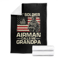 Proud Air Force Grandpa Throw Blanket My Soldier Airman Calls Me Grandpa US Flag - Wonder Print Shop