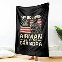 Proud Air Force Grandpa Throw Blanket My Soldier Airman Calls Me Grandpa US Flag - Wonder Print Shop