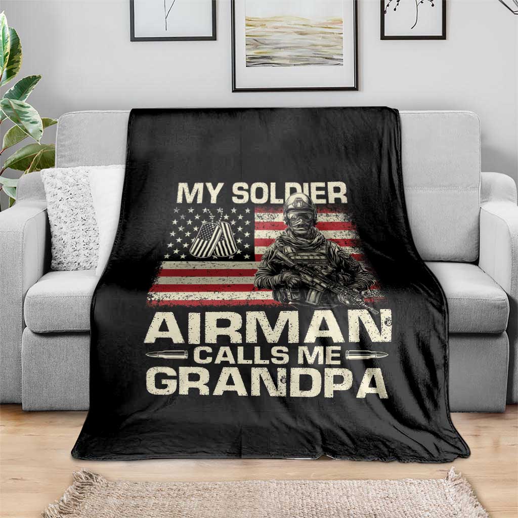 Proud Air Force Grandpa Throw Blanket My Soldier Airman Calls Me Grandpa US Flag - Wonder Print Shop