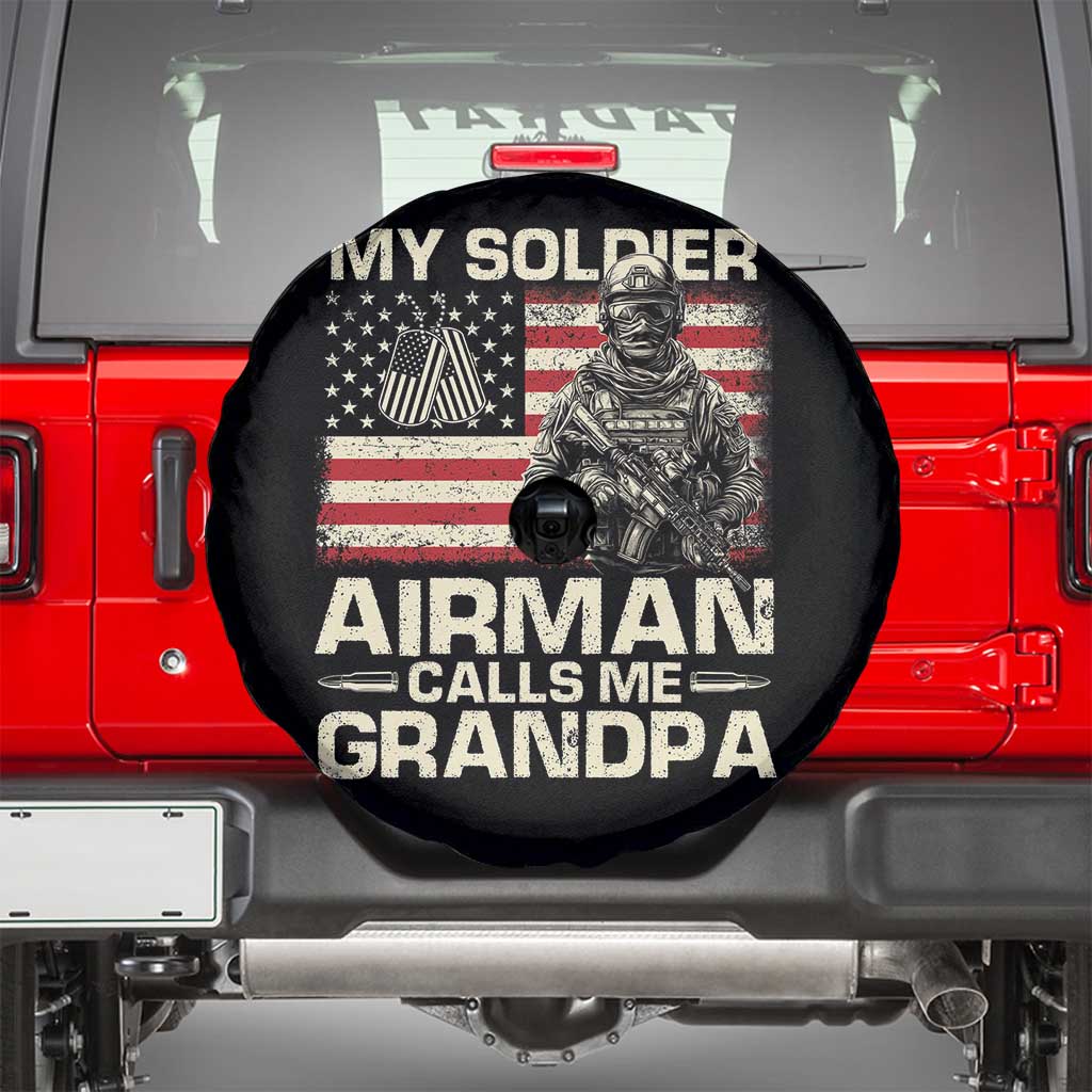 Proud Air Force Grandpa Spare Tire Cover My Soldier Airman Calls Me Grandpa US Flag - Wonder Print Shop