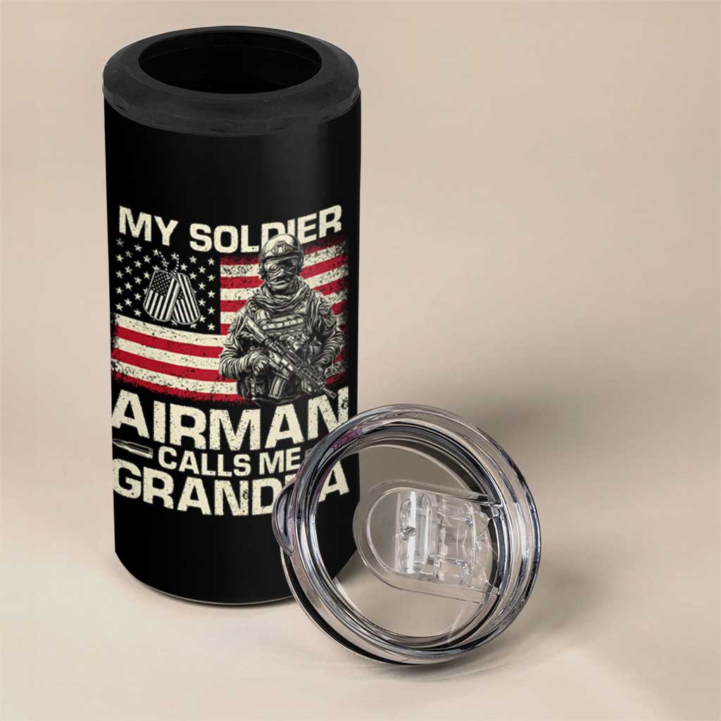 Proud Air Force Grandpa 4 in 1 Can Cooler Tumbler My Soldier Airman Calls Me Grandpa US Flag - Wonder Print Shop