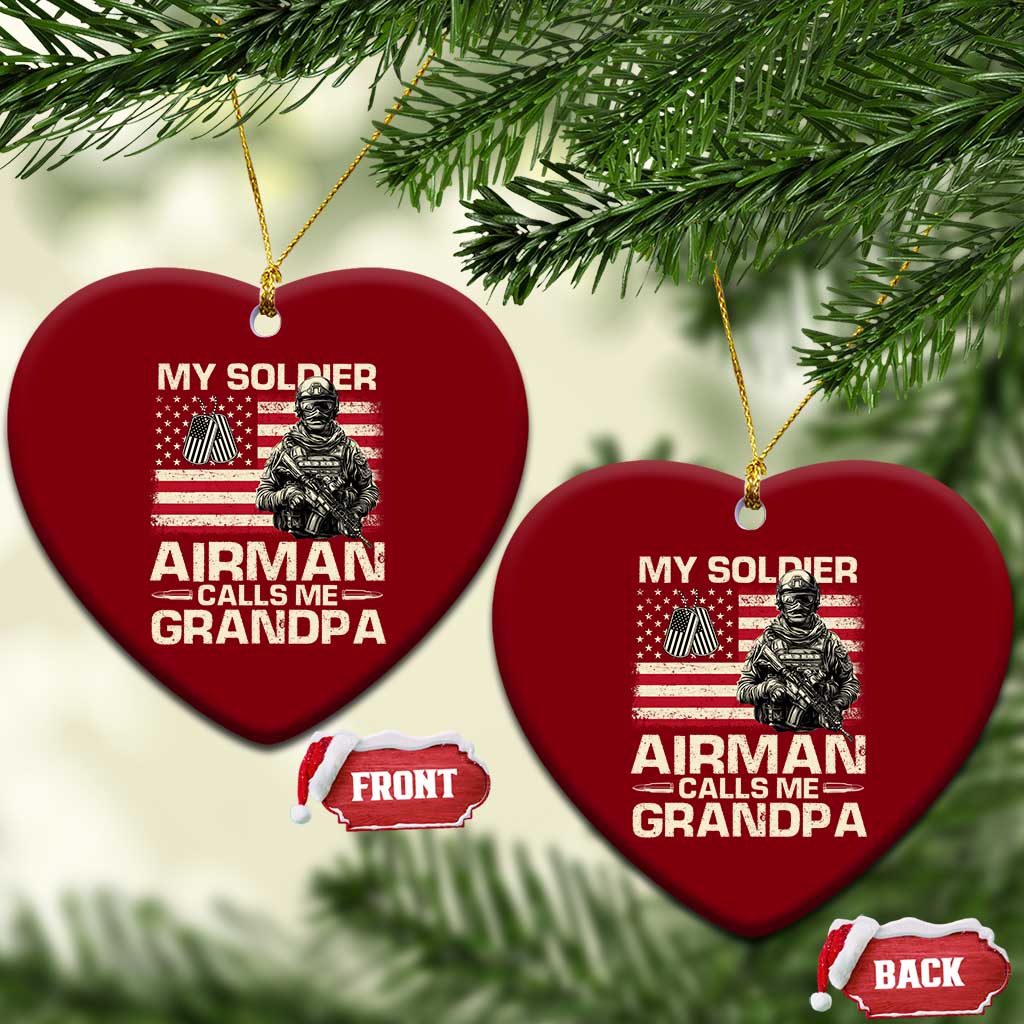 Proud Air Force Grandpa Ceramic Ornament My Soldier Airman Calls Me Grandpa US Flag - Wonder Print Shop