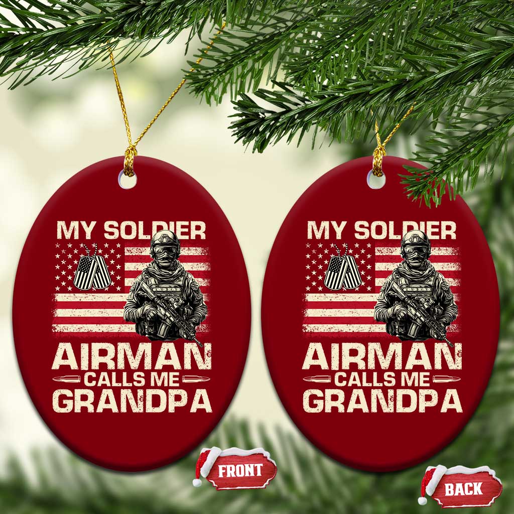 Proud Air Force Grandpa Ceramic Ornament My Soldier Airman Calls Me Grandpa US Flag - Wonder Print Shop