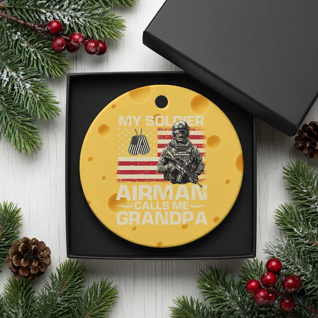 Proud Air Force Grandpa Ceramic Ornament My Soldier Airman Calls Me Grandpa US Flag - Wonder Print Shop