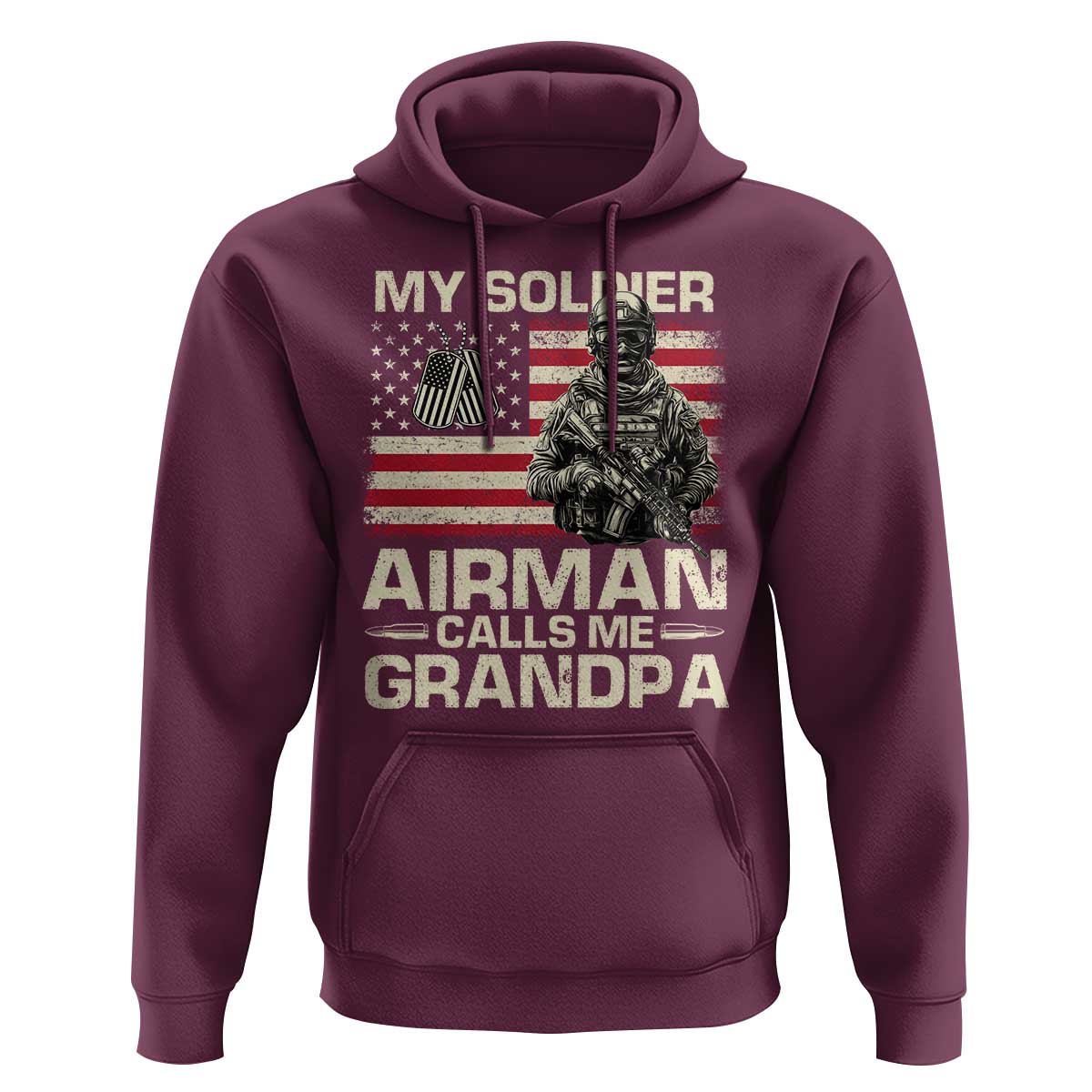 Proud Air Force Grandpa Hoodie My Soldier Airman Calls Me Grandpa US Flag - Wonder Print Shop