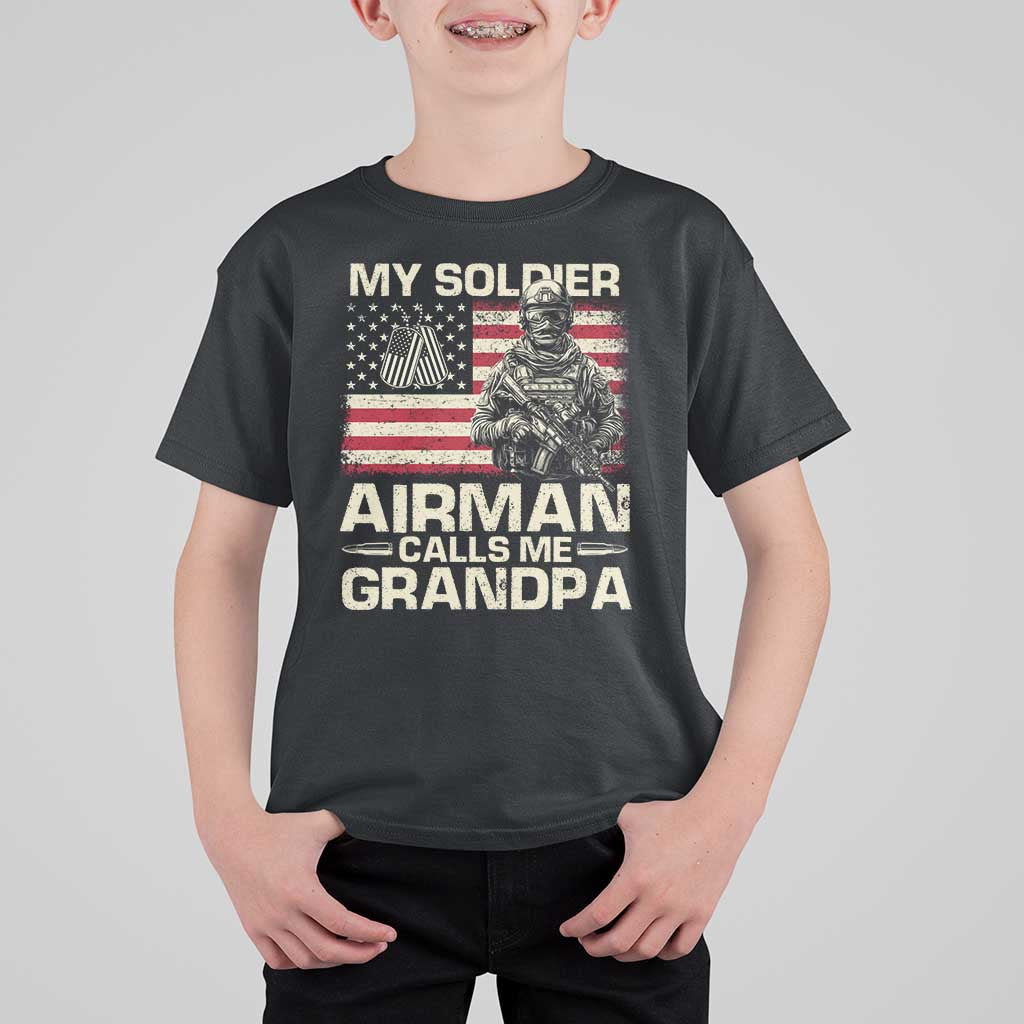 Proud Air Force Grandpa T Shirt For Kid My Soldier Airman Calls Me Grandpa US Flag - Wonder Print Shop