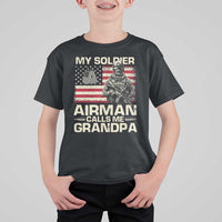 Proud Air Force Grandpa T Shirt For Kid My Soldier Airman Calls Me Grandpa US Flag - Wonder Print Shop