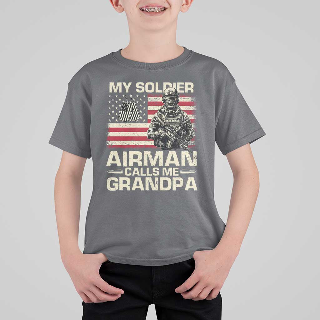 Proud Air Force Grandpa T Shirt For Kid My Soldier Airman Calls Me Grandpa US Flag - Wonder Print Shop