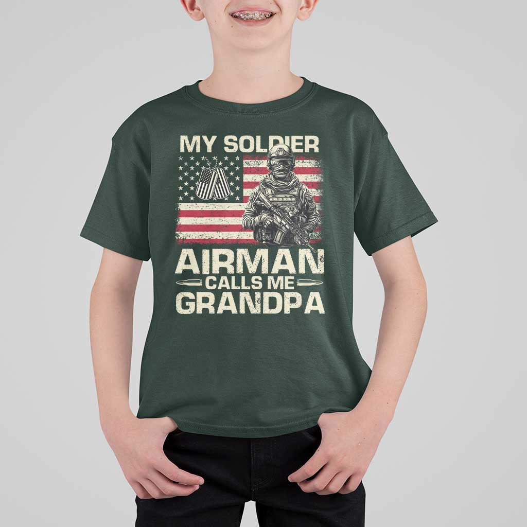 Proud Air Force Grandpa T Shirt For Kid My Soldier Airman Calls Me Grandpa US Flag - Wonder Print Shop