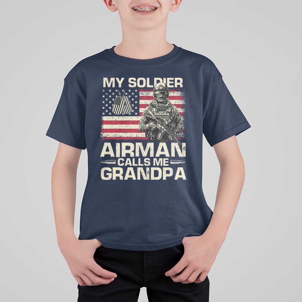 Proud Air Force Grandpa T Shirt For Kid My Soldier Airman Calls Me Grandpa US Flag - Wonder Print Shop