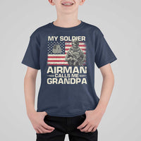 Proud Air Force Grandpa T Shirt For Kid My Soldier Airman Calls Me Grandpa US Flag - Wonder Print Shop
