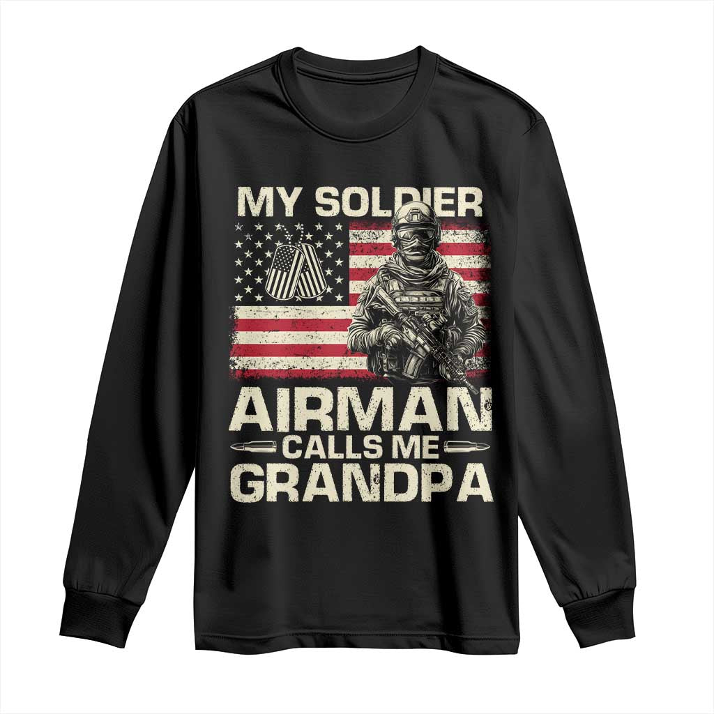 Proud Air Force Grandpa Long Sleeve Shirt My Soldier Airman Calls Me Grandpa US Flag - Wonder Print Shop