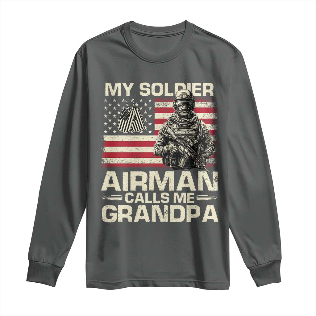 Proud Air Force Grandpa Long Sleeve Shirt My Soldier Airman Calls Me Grandpa US Flag - Wonder Print Shop