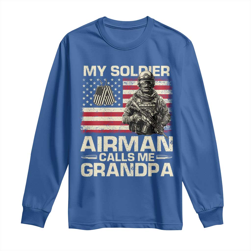Proud Air Force Grandpa Long Sleeve Shirt My Soldier Airman Calls Me Grandpa US Flag - Wonder Print Shop