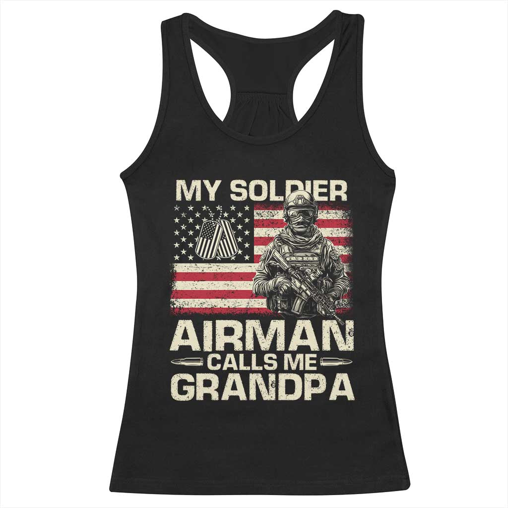 Proud Air Force Grandpa Racerback Tank Top My Soldier Airman Calls Me Grandpa US Flag - Wonder Print Shop