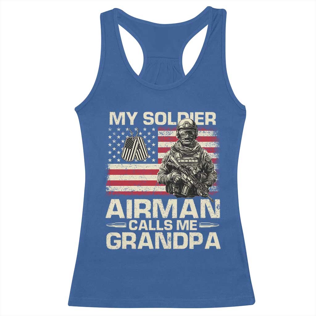 Proud Air Force Grandpa Racerback Tank Top My Soldier Airman Calls Me Grandpa US Flag - Wonder Print Shop