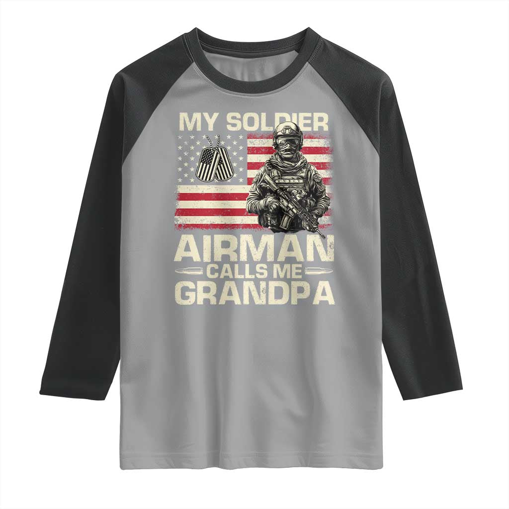 Proud Air Force Grandpa Raglan Shirt My Soldier Airman Calls Me Grandpa US Flag - Wonder Print Shop