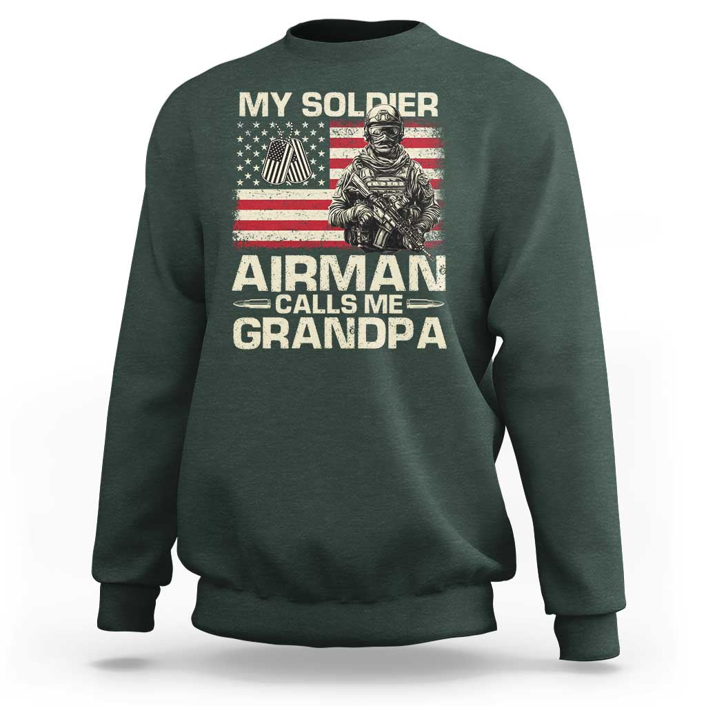 Proud Air Force Grandpa Sweatshirt My Soldier Airman Calls Me Grandpa US Flag - Wonder Print Shop