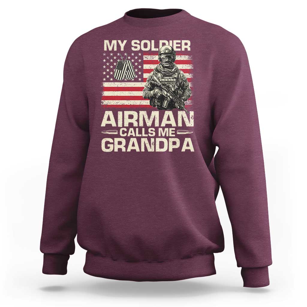 Proud Air Force Grandpa Sweatshirt My Soldier Airman Calls Me Grandpa US Flag - Wonder Print Shop