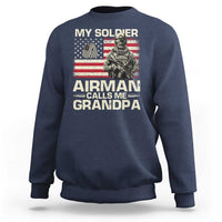 Proud Air Force Grandpa Sweatshirt My Soldier Airman Calls Me Grandpa US Flag - Wonder Print Shop