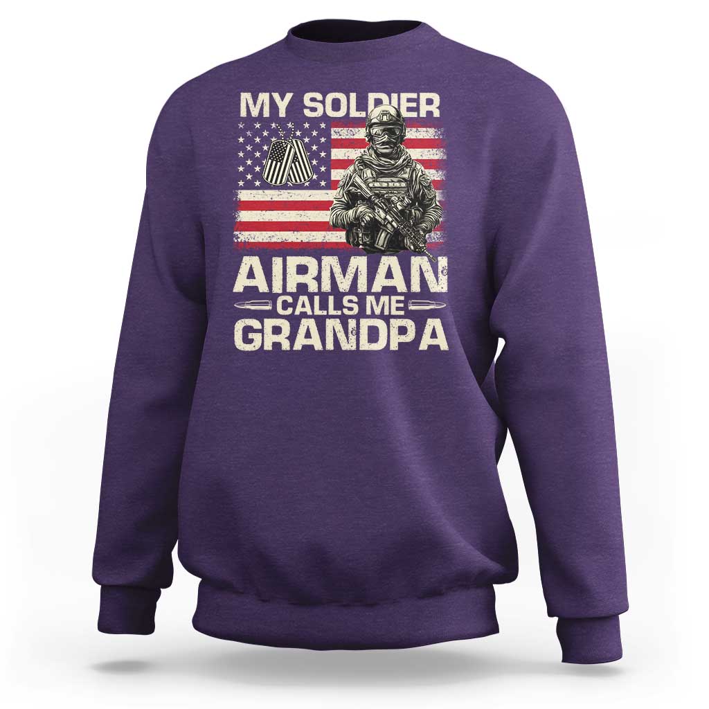 Proud Air Force Grandpa Sweatshirt My Soldier Airman Calls Me Grandpa US Flag - Wonder Print Shop