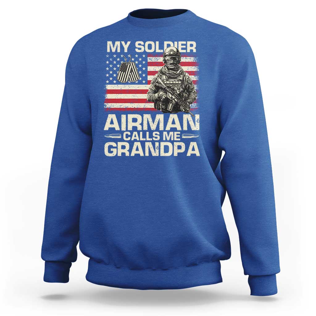 Proud Air Force Grandpa Sweatshirt My Soldier Airman Calls Me Grandpa US Flag - Wonder Print Shop