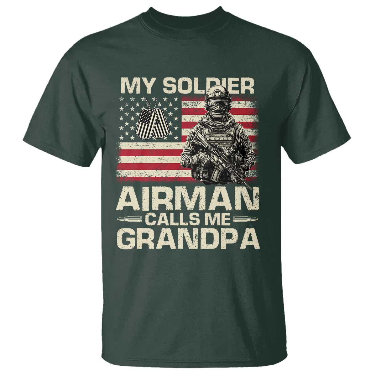 Proud Air Force Grandpa T Shirt My Soldier Airman Calls Me Grandpa US Flag - Wonder Print Shop