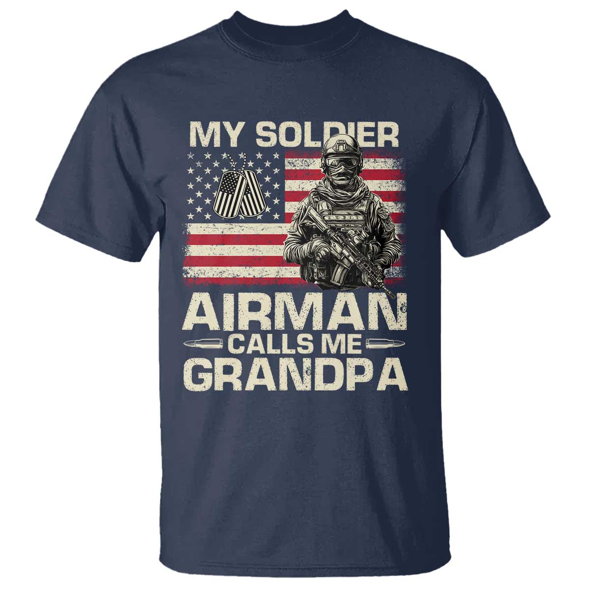 Proud Air Force Grandpa T Shirt My Soldier Airman Calls Me Grandpa US Flag - Wonder Print Shop