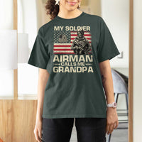 Proud Air Force Grandpa T Shirt For Women My Soldier Airman Calls Me Grandpa US Flag - Wonder Print Shop