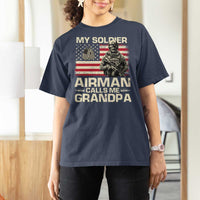 Proud Air Force Grandpa T Shirt For Women My Soldier Airman Calls Me Grandpa US Flag - Wonder Print Shop