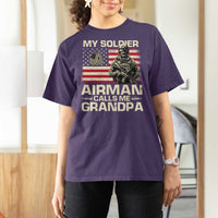 Proud Air Force Grandpa T Shirt For Women My Soldier Airman Calls Me Grandpa US Flag - Wonder Print Shop