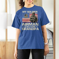 Proud Air Force Grandpa T Shirt For Women My Soldier Airman Calls Me Grandpa US Flag - Wonder Print Shop