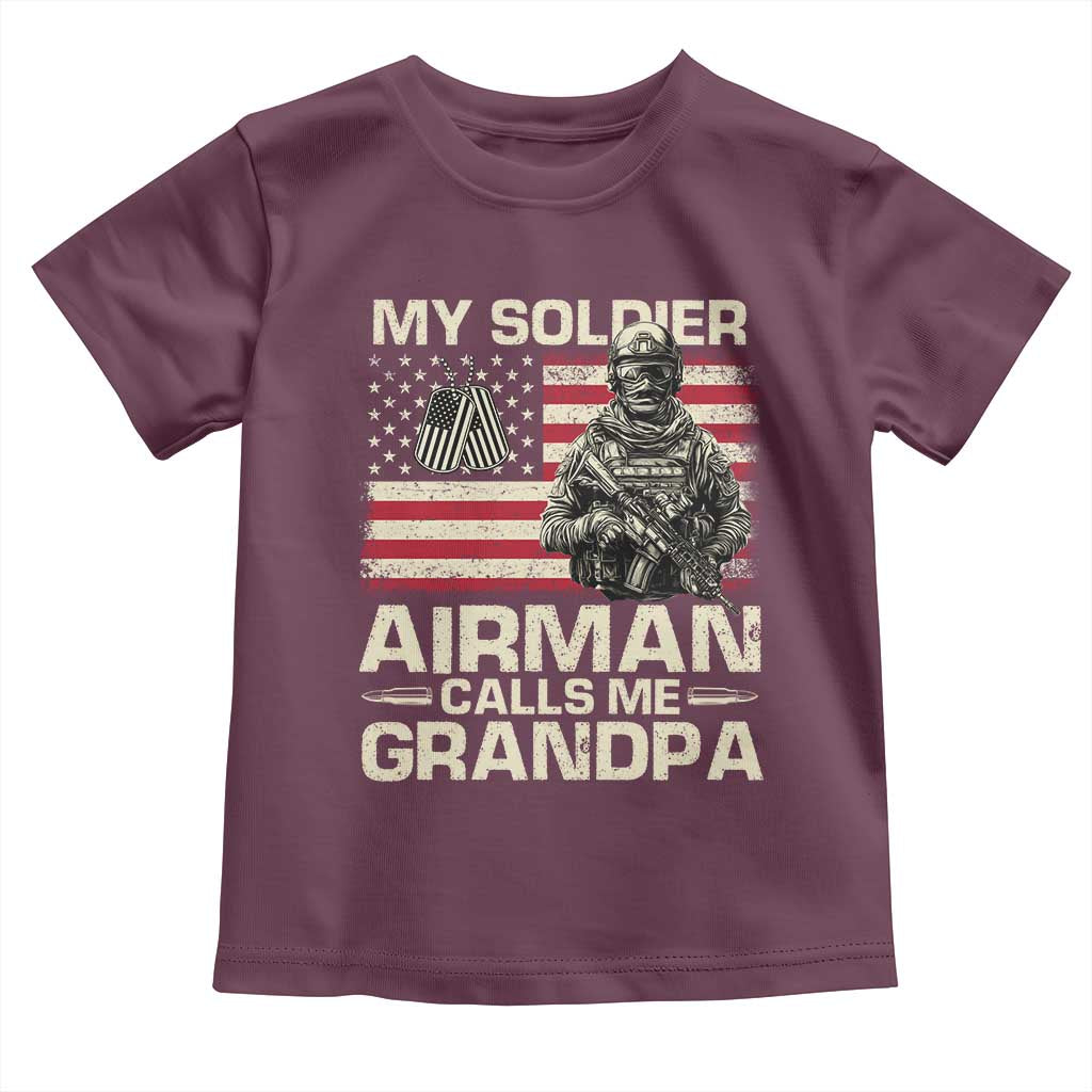 Proud Air Force Grandpa Toddler T Shirt My Soldier Airman Calls Me Grandpa US Flag - Wonder Print Shop