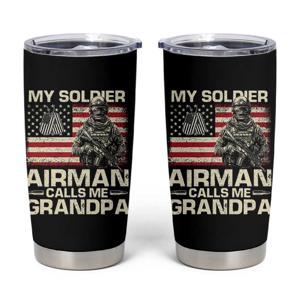 Proud Air Force Grandpa Tumbler Cup My Soldier Airman Calls Me Grandpa US Flag - Wonder Print Shop