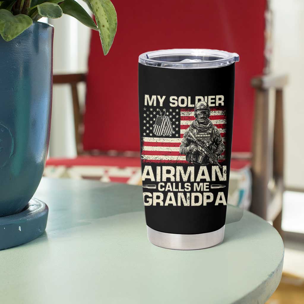 Proud Air Force Grandpa Tumbler Cup My Soldier Airman Calls Me Grandpa US Flag - Wonder Print Shop