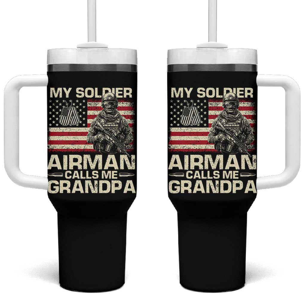 Proud Air Force Grandpa Tumbler With Handle My Soldier Airman Calls Me Grandpa US Flag - Wonder Print Shop